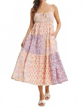 NEW IN FEBRUARY softly mixed cotton floral tiered midi dress in pink